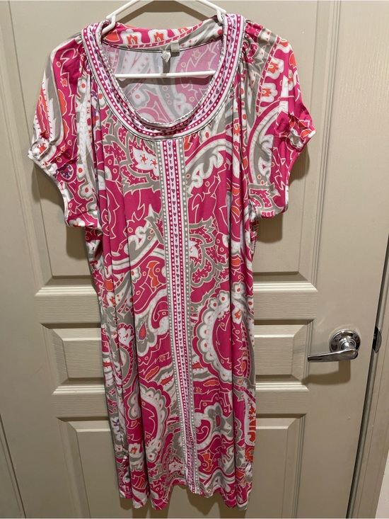 Madison Dresses & Skirts - Madison Pink Paisley Midi Dress with Cream and Gray Accents